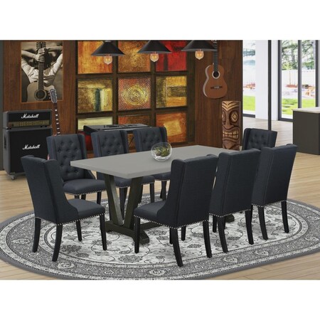East West Furniture 9 Piece V-Style Dining Room Set - Wire Brush Black V697FO624-9
